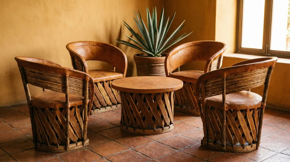 Equipales tradicionales de piel y cedro de Jalisco