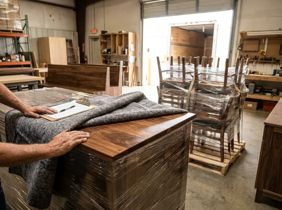 Inspección final y embalaje de muebles listos para exportación